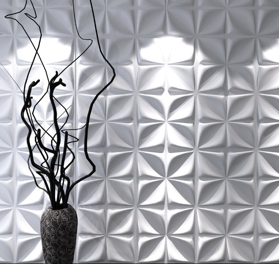 Paneles de pared 3D pegados (pulpa de bambú), caja de 24 paneles  decorativos blancos o 128 pies cuadrados Decoración de pared ecológica  moderna y